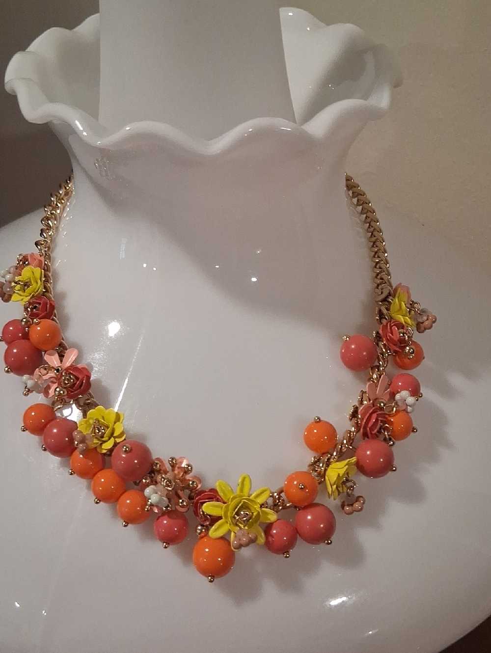 Talbots Gold-Tone Floral Necklace in Coral, Orange & Yellow & Unbranded Earrings